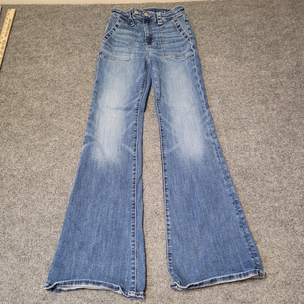 American Eagle Jeans Womens Size 0 Blue Next Level Stretch High Rise Flare Boho